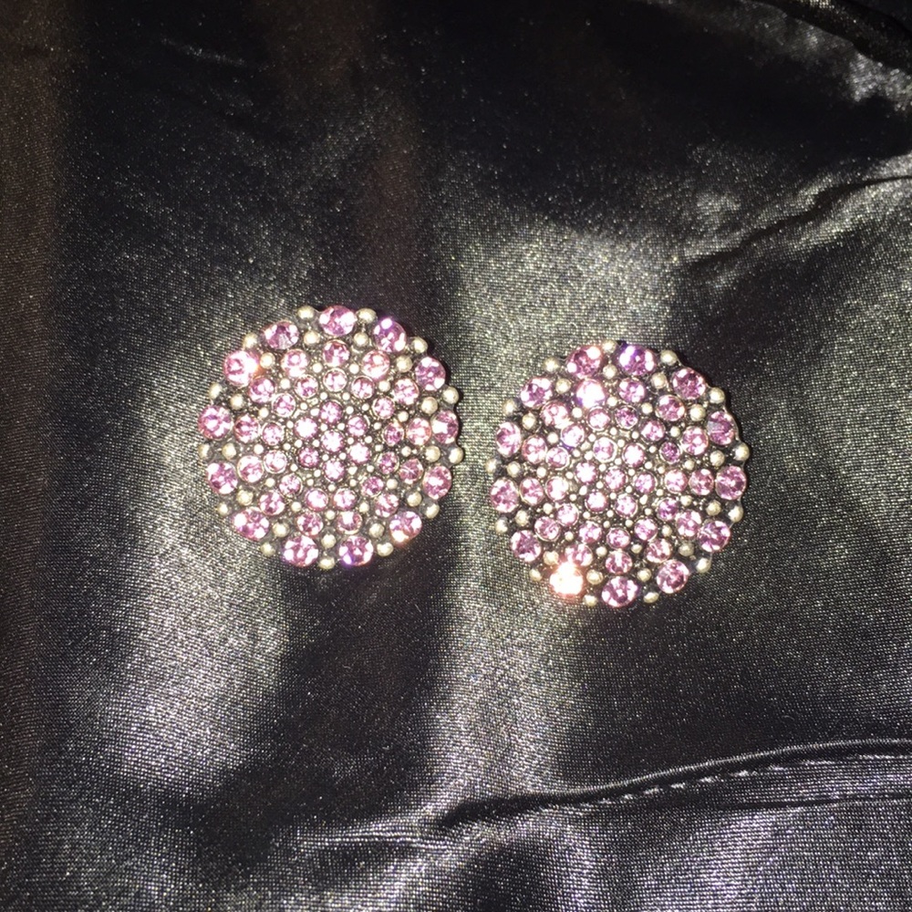 Black and pink large circle earrings